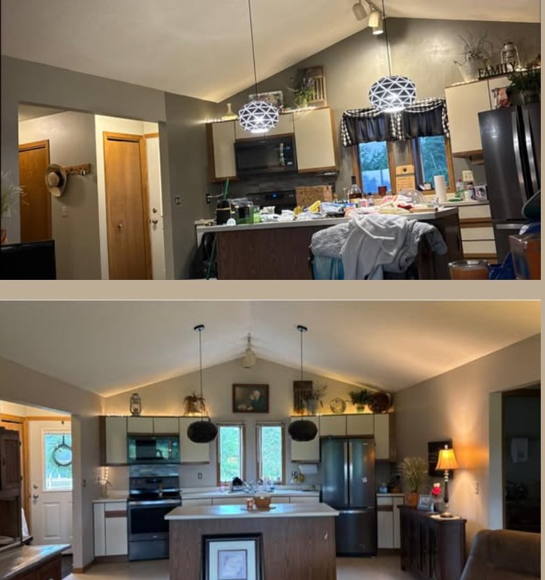Before and after: a kitchen refreshed with new paint, lighting, and styling